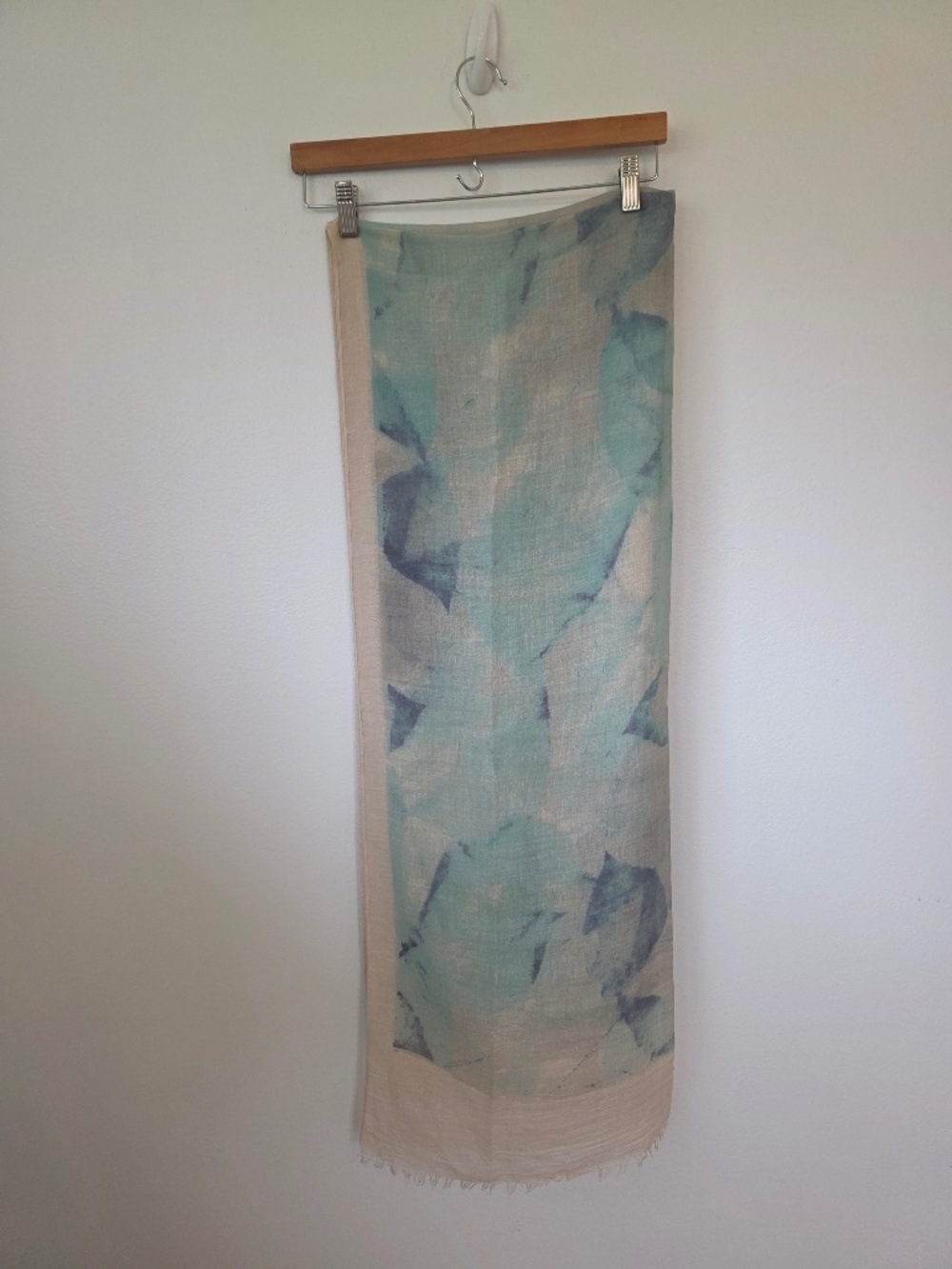 Tan/Blue Scarf w/ Frayed Edges